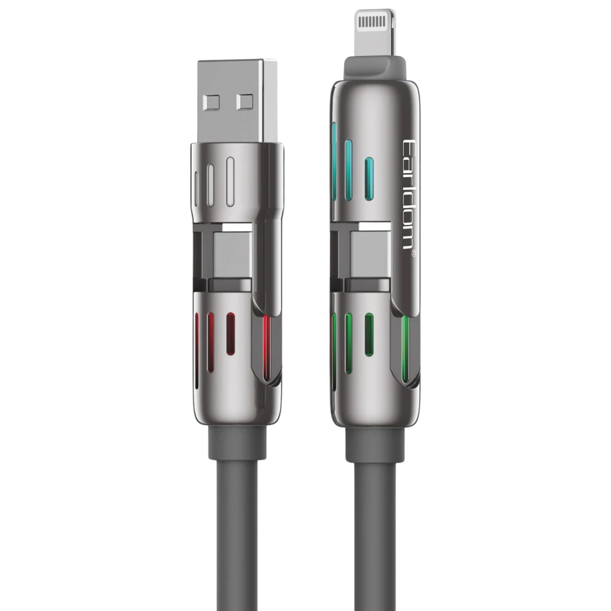 Earldom IC02 4in1 240W Type-C to Type-C Ekstra 2.4A USB to Lightning ve 30W Type-C to Lightninge Dönüşme Özellikli PD Hızlı Şarj Kablosu - Gri